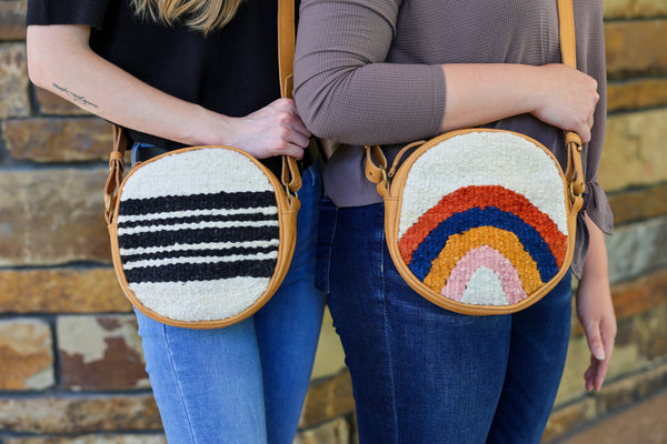 Handwoven Wool and Tan Leather Hope Duara Bag