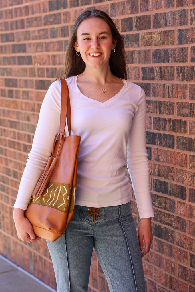 Chestnut and Mustard Mudcloth Tote