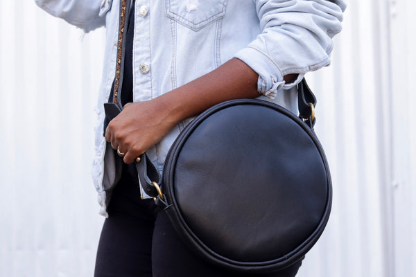 Black Leather with Leopard Beading Duara Bag