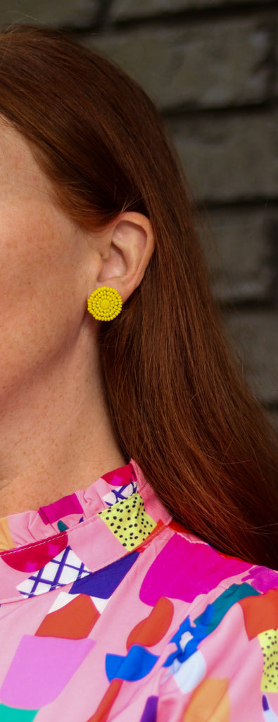 Yellow Beaded Stud Earring