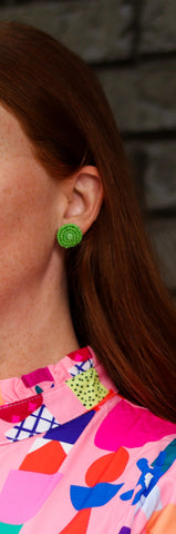 Green Beaded Stud Earring