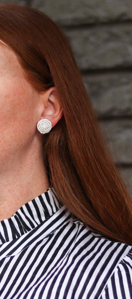 White Beaded Stud Earring