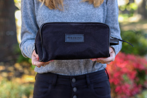 Black Canvas and Black Leather Wash Bag