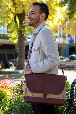 Kibwana Leather and Canvas Messenger Bag