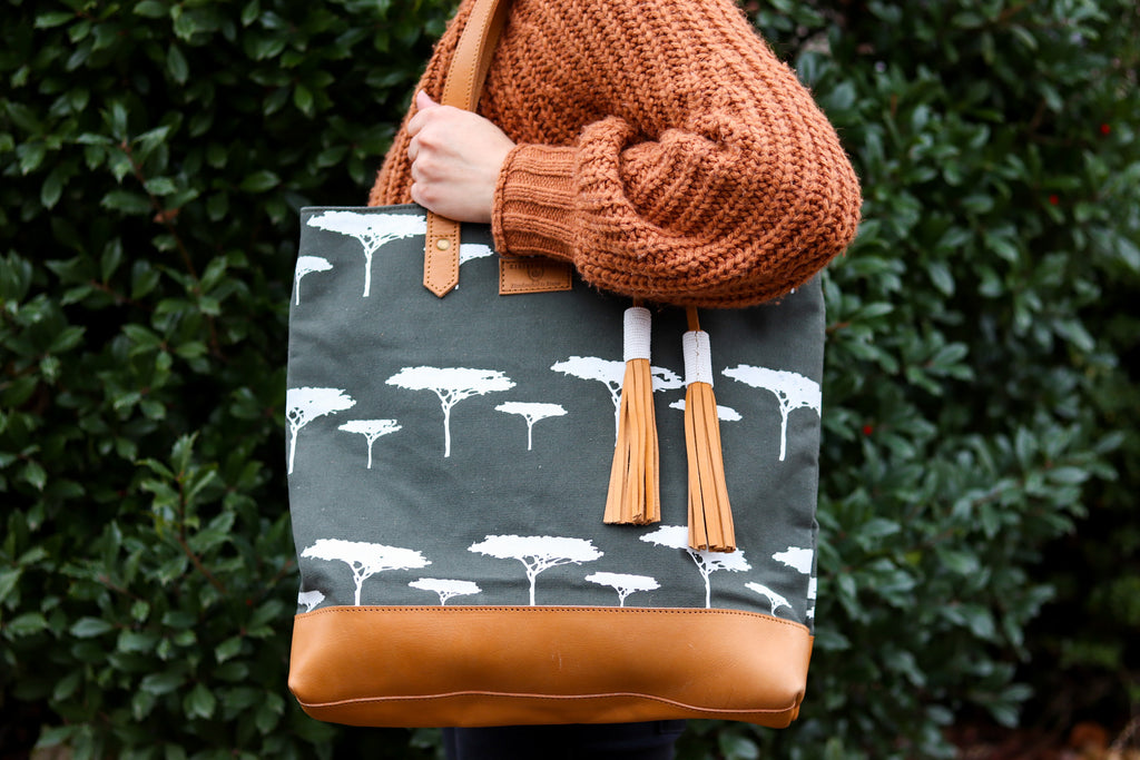Green Mara Tote with Leather