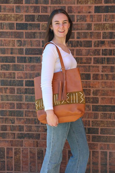 Chestnut and Mustard Mudcloth Tote
