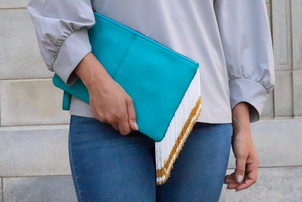 Teal Gold and White Clutch
