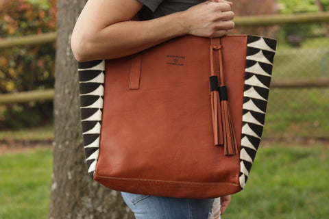 Chestnut and Authentic Mudcloth Tote Circle Pattern