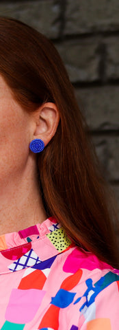 Blue Beaded Stud Earring