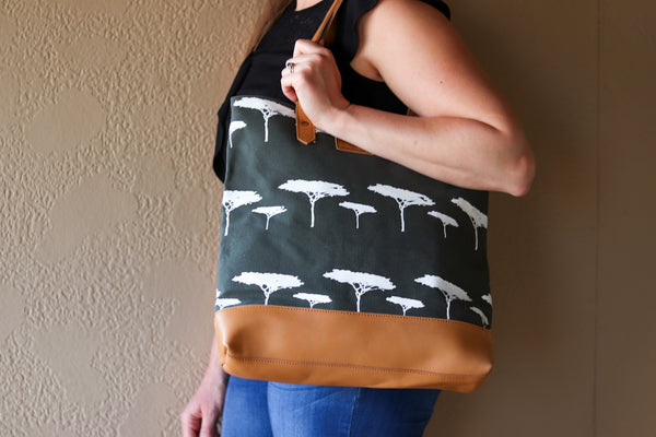 Green Mara Tote with Leather
