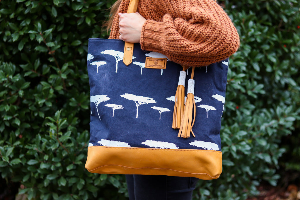 Navy Mara Tote with Leather